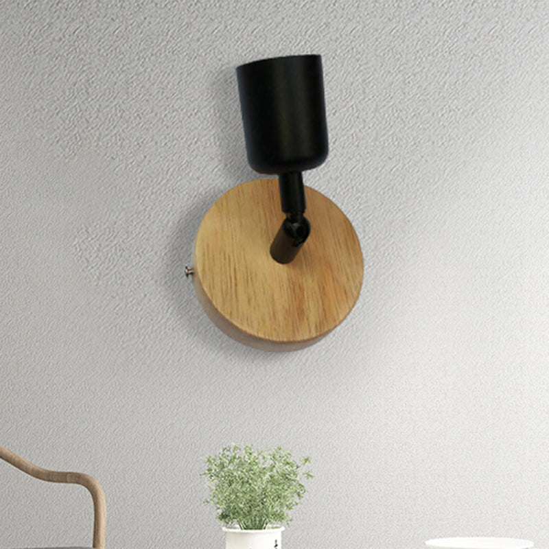 BowLift | Minimalistic Mini Wall Lamp with Cup Shaped 1 Light Wooden and Metal Wall Lamp in Black