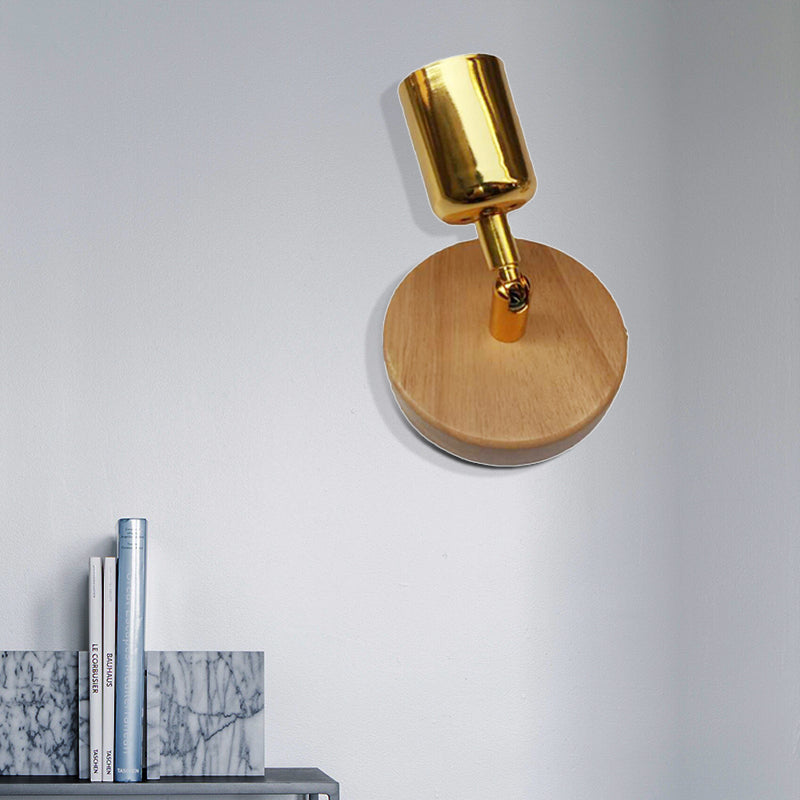BowLift | Head-shaped metal wall lamp Lodge 1 light living room wall-mounted fixture with round wooden backplate in silver/gold