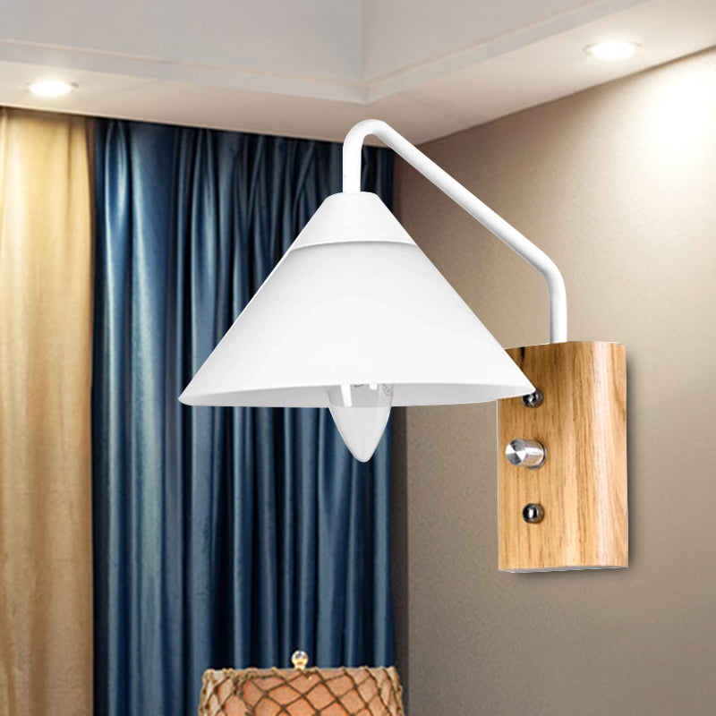 BowLift | Milk glass conical wall lamp dining room corridor 1 light modern wall light with wooden base