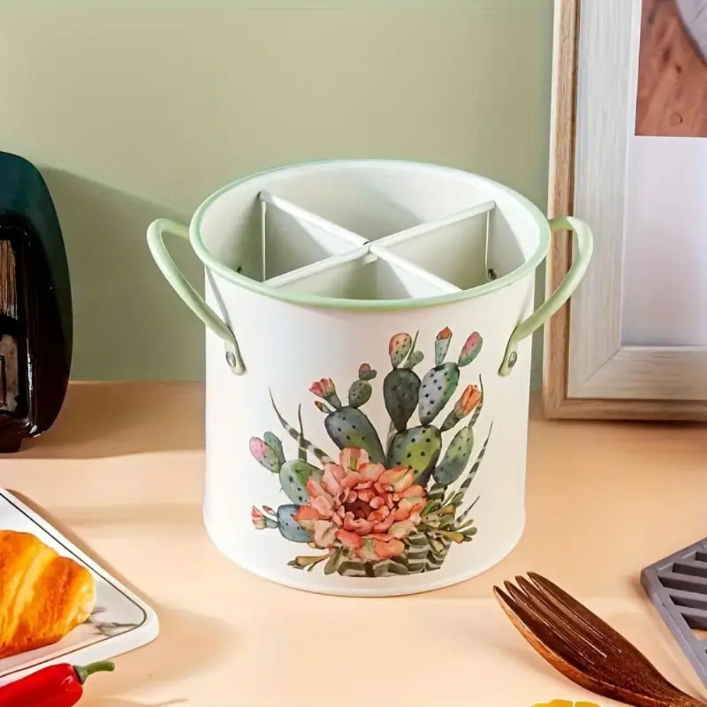 BowLift | Floral Utensil Storage Basket with Divider Lid