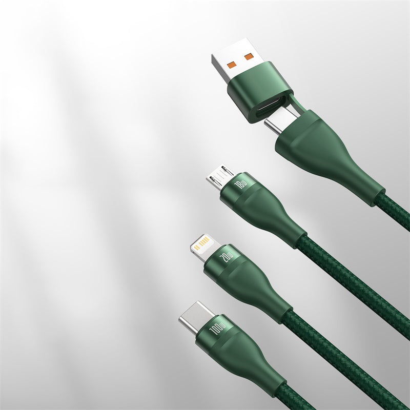 BowLift | 2-to-3 Fast Charging Cable (1.2m), with Double Input and Triple Output, 100W Power, Compatible with PD 20W/QC 18W
