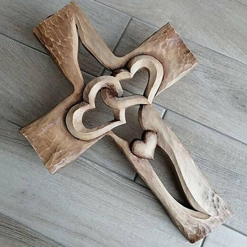 BowLift | Hand-carved wooden cross - Intertwined hearts