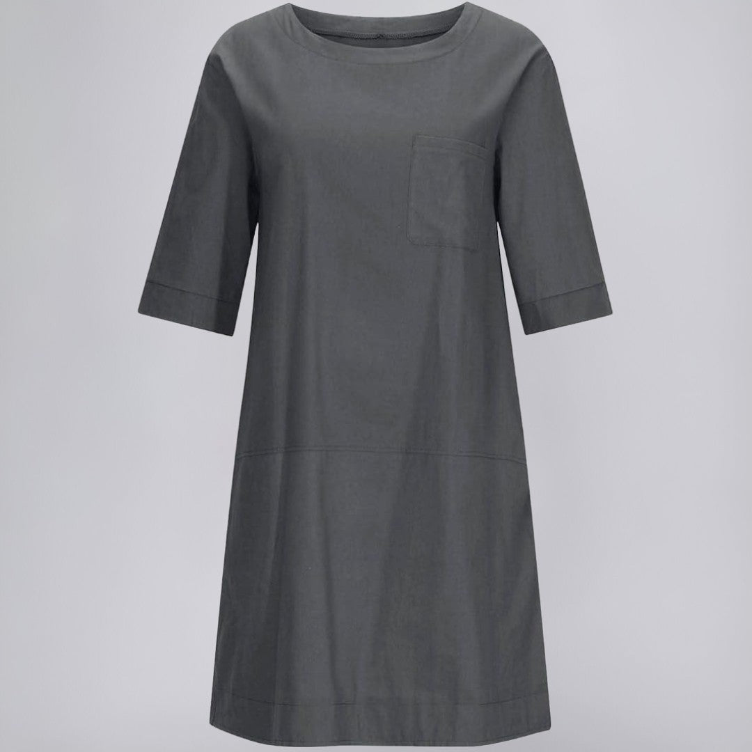 Knee-Length Linen Dress with Chest Pocket
