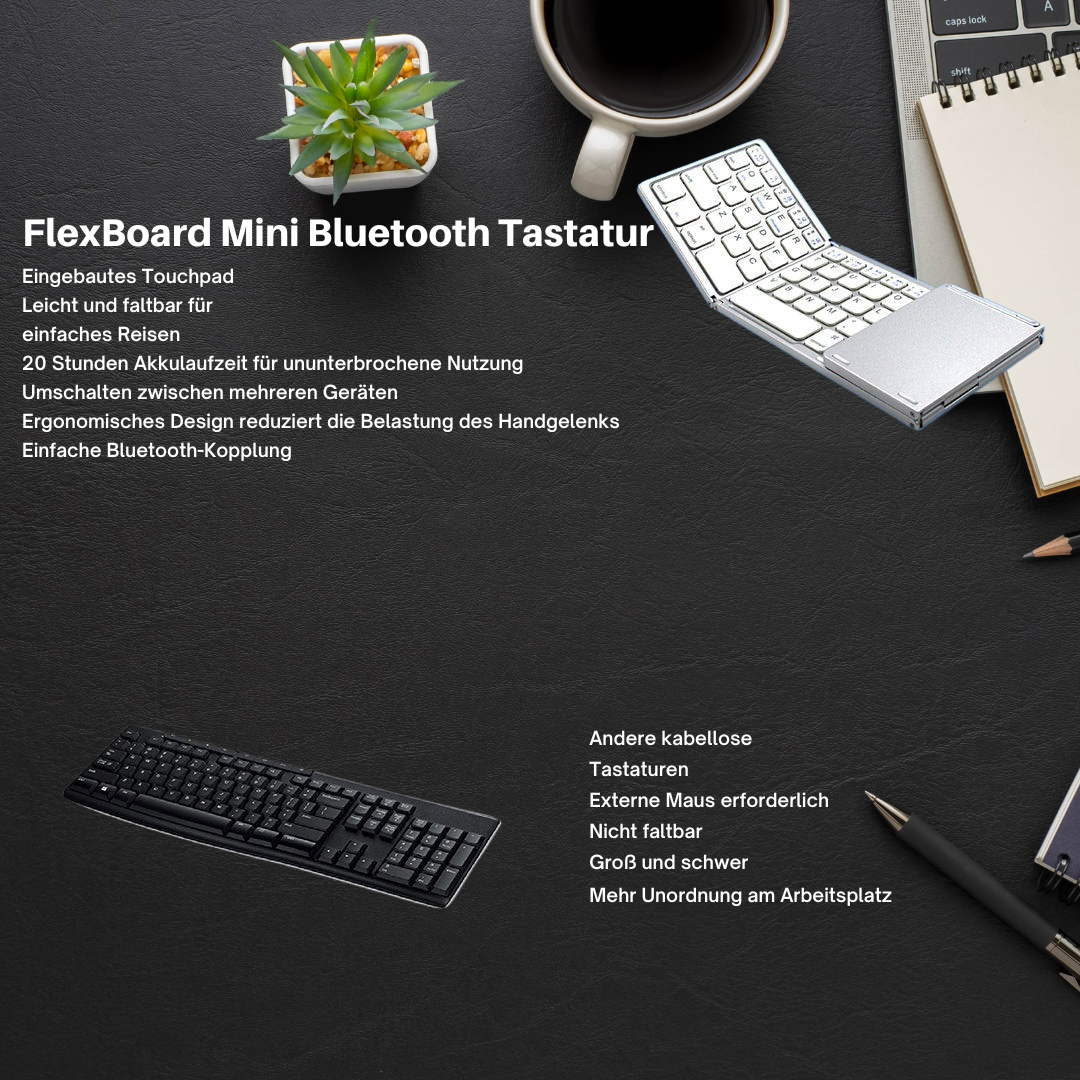 BowLift | Foldable Bluetooth Keyboard with Touchpad | Portable Wireless Mini Keyboard for Windows, Mac, iOS & Android