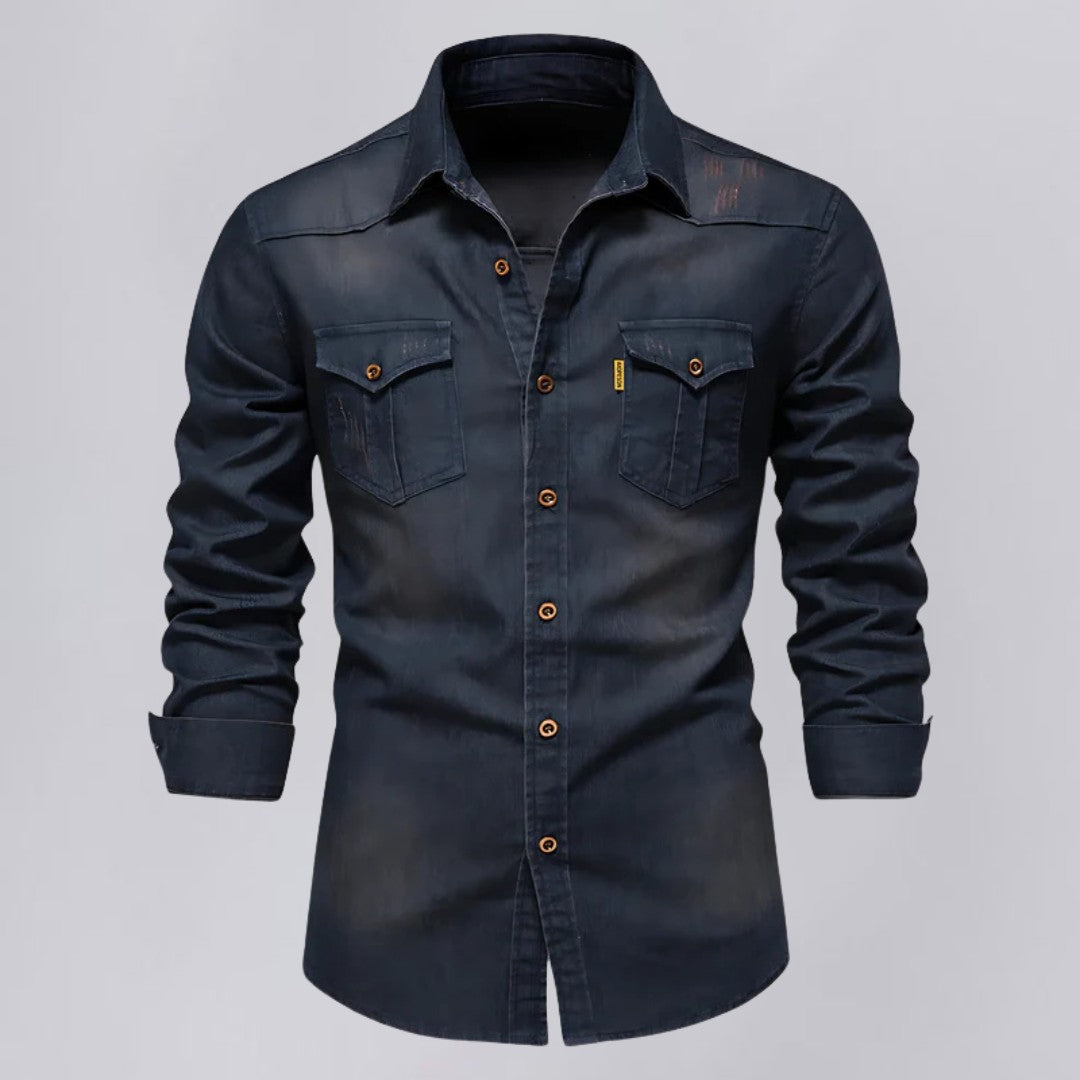Slim Fit Denim Shirt with Button-Down Collar