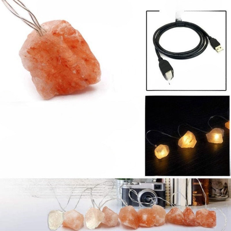 BowLift | SolaraGleam Himalayan Salt String Lights | Warm Amber Light | Portable Natural Crystal Decoration for Home