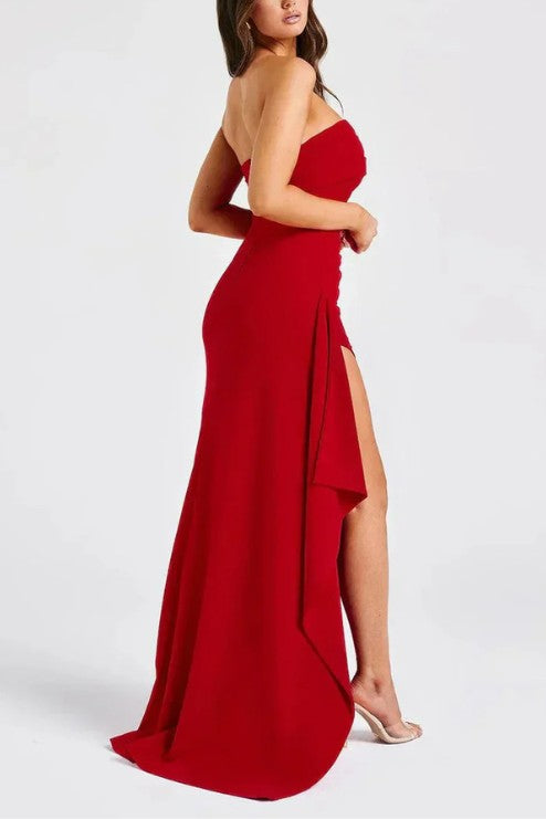 Strapless Evening Gown with Thigh-High Slit