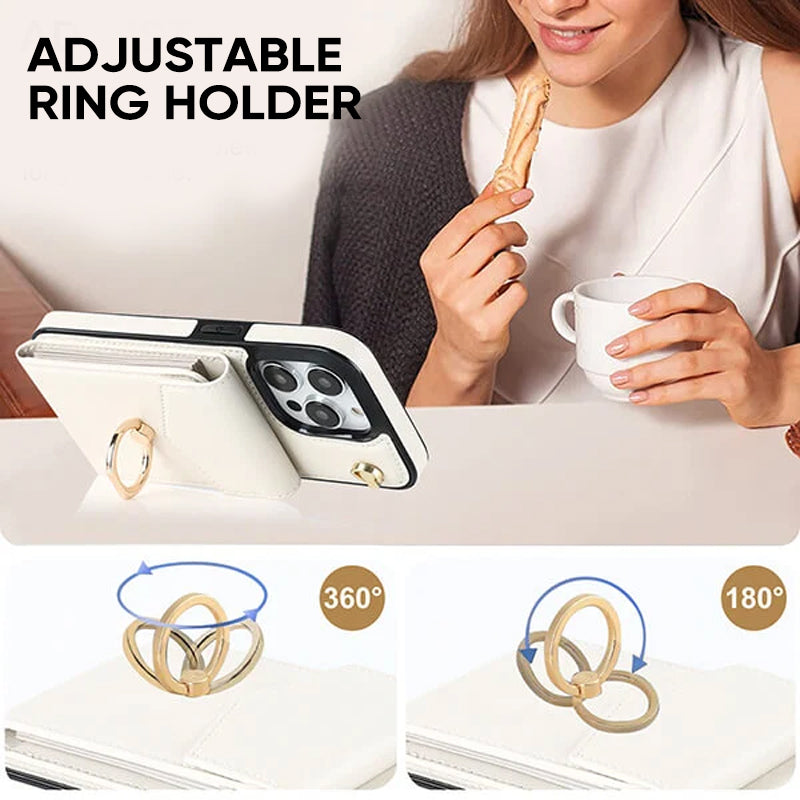 BowLift | Leather Wallet Case with Ring & Lanyard for iPhone