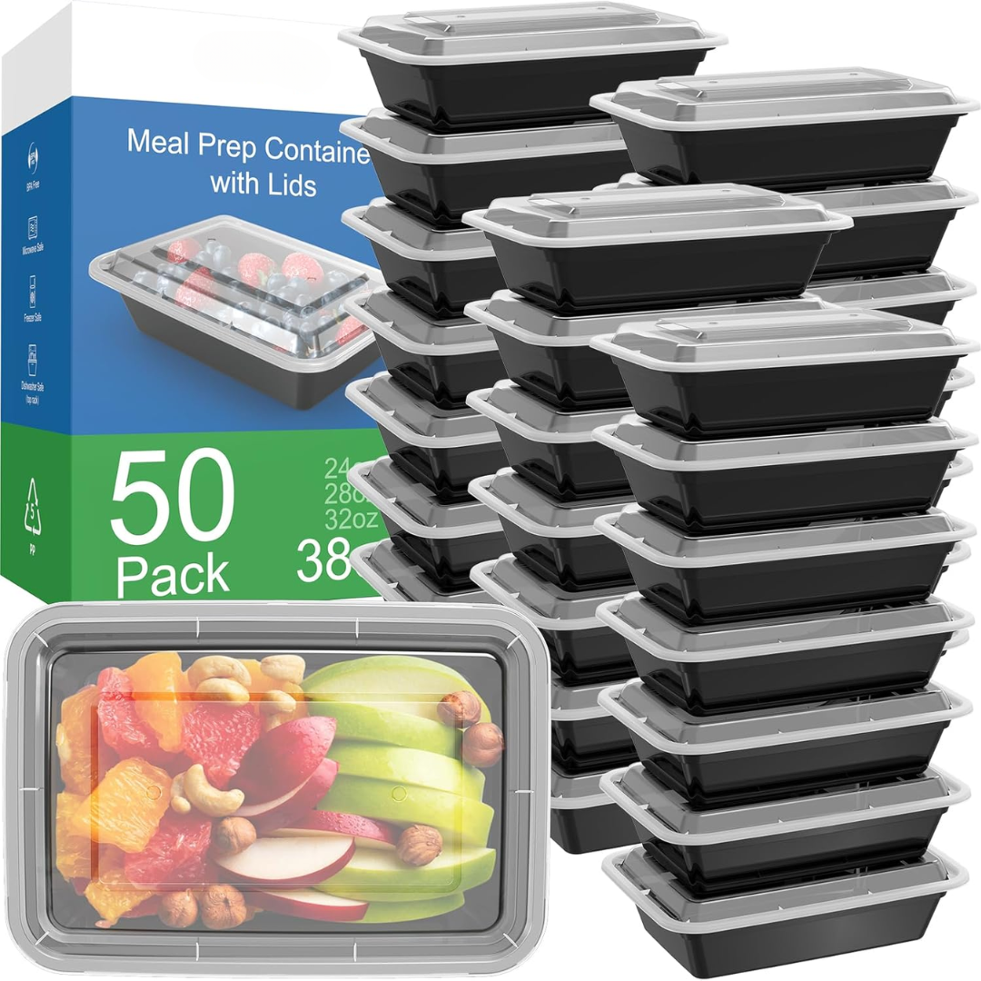 BowLift | 50-Pack Reusable Meal Prep Containers with Lid, Leakproof
