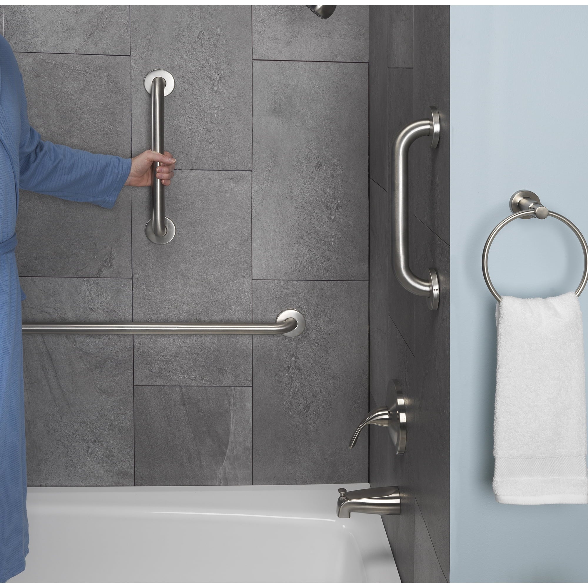 BowLift | Stainless Steel 20cm Bathroom Shower Grip Bar & Towel Holder