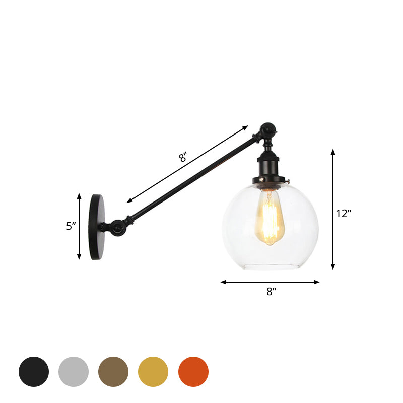 BowLift | Clear Glass Globe Wall Lighting Country House 1 Light Living Room Fixture in Black/ Brass/ Bronze with Arm, 8"/12" L