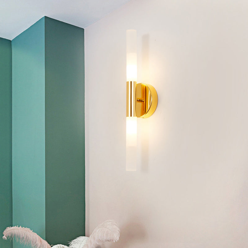 BowLift | Minimalist Slim Tubular Wall Lamp White Glass LED Corner Wall Lighting Fixture in Brass