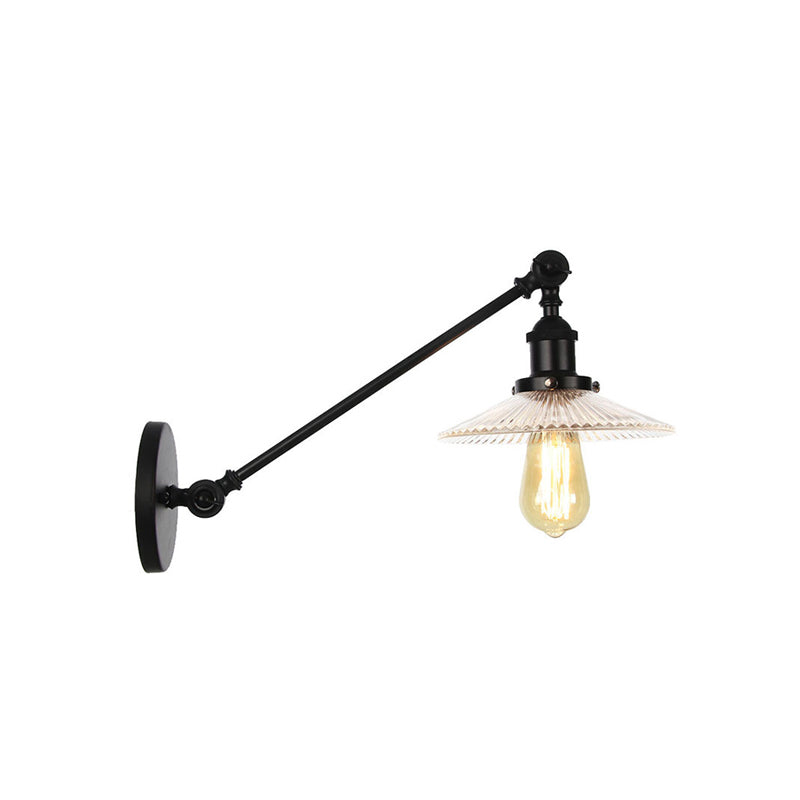 BowLift | Clear Ribbed Glass Bronze/Brass/Copper Wall Mounted Lamp Shade 1 Light Vintage Lighting Fixture, 8"/12" L Arm
