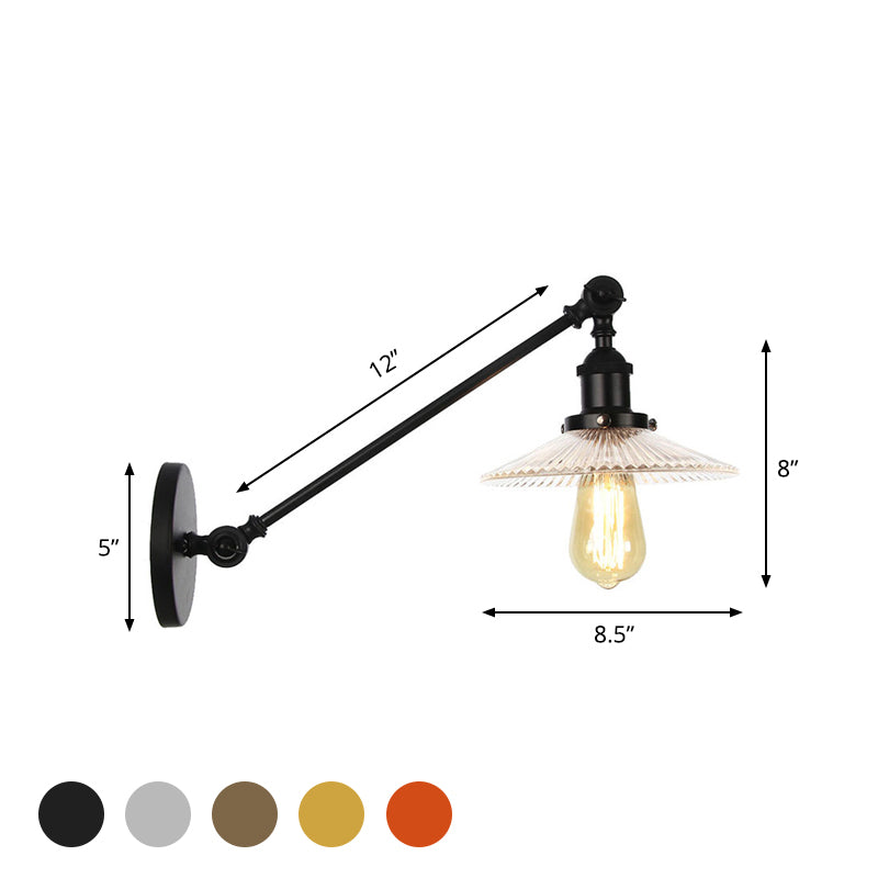 BowLift | Clear Ribbed Glass Bronze/Brass/Copper Wall Mounted Lamp Shade 1 Light Vintage Lighting Fixture, 8"/12" L Arm