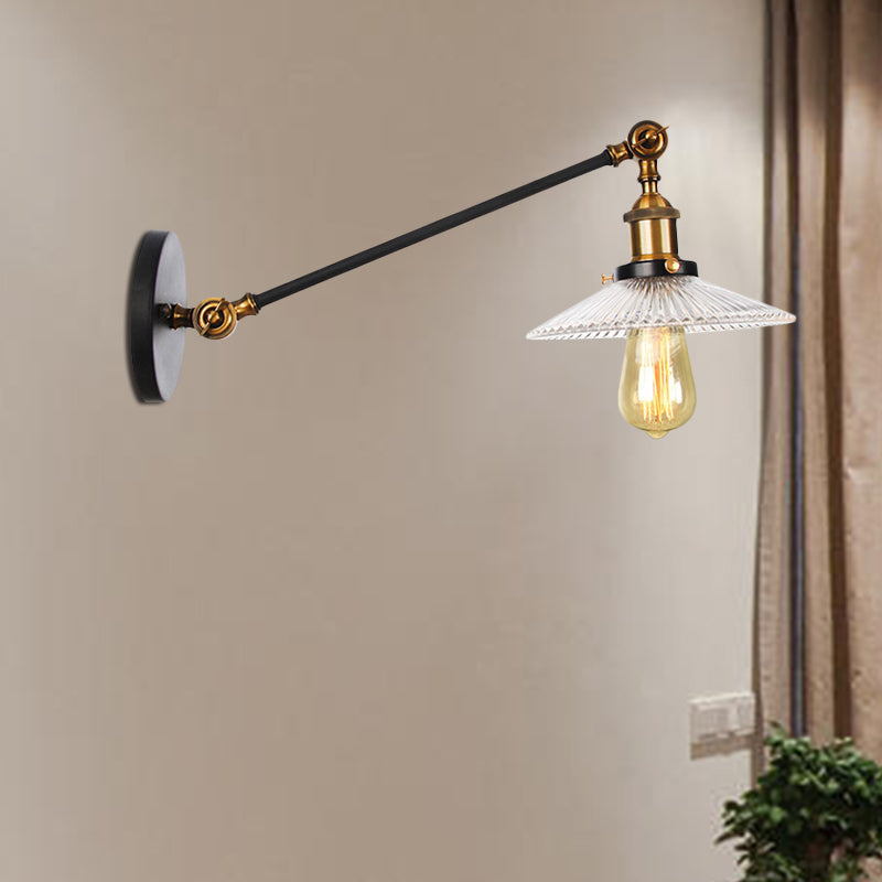 BowLift | Clear Ribbed Glass Bronze/Brass/Copper Wall Mounted Lamp Shade 1 Light Vintage Lighting Fixture, 8"/12" L Arm