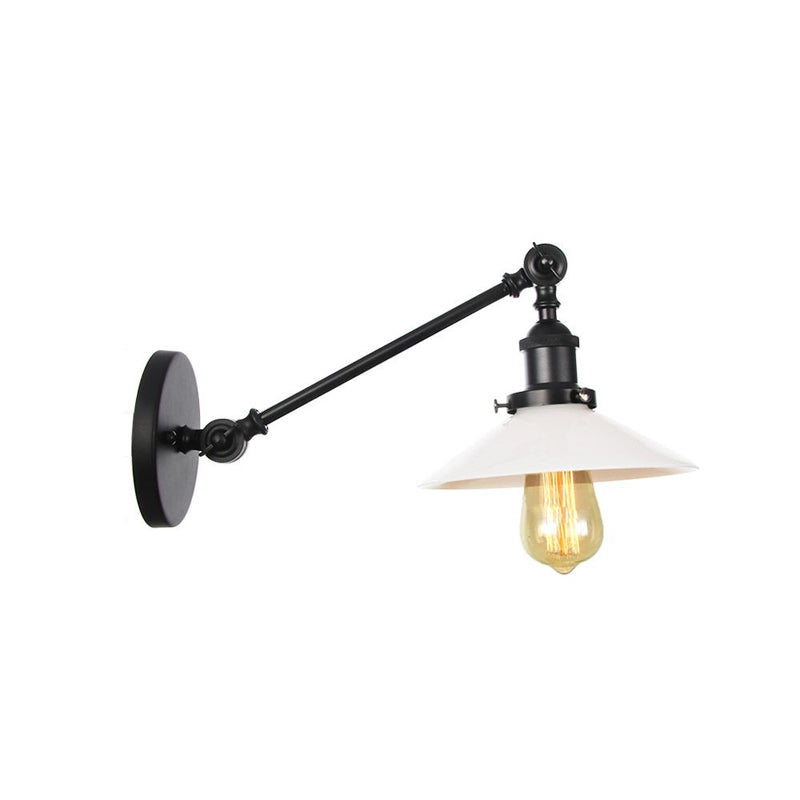 BowLift | Industrial Conical Wall Lamp 1 Light Opal Glass Wall Lamp in Black/Copper/Brass with Arm, 8"/12" L