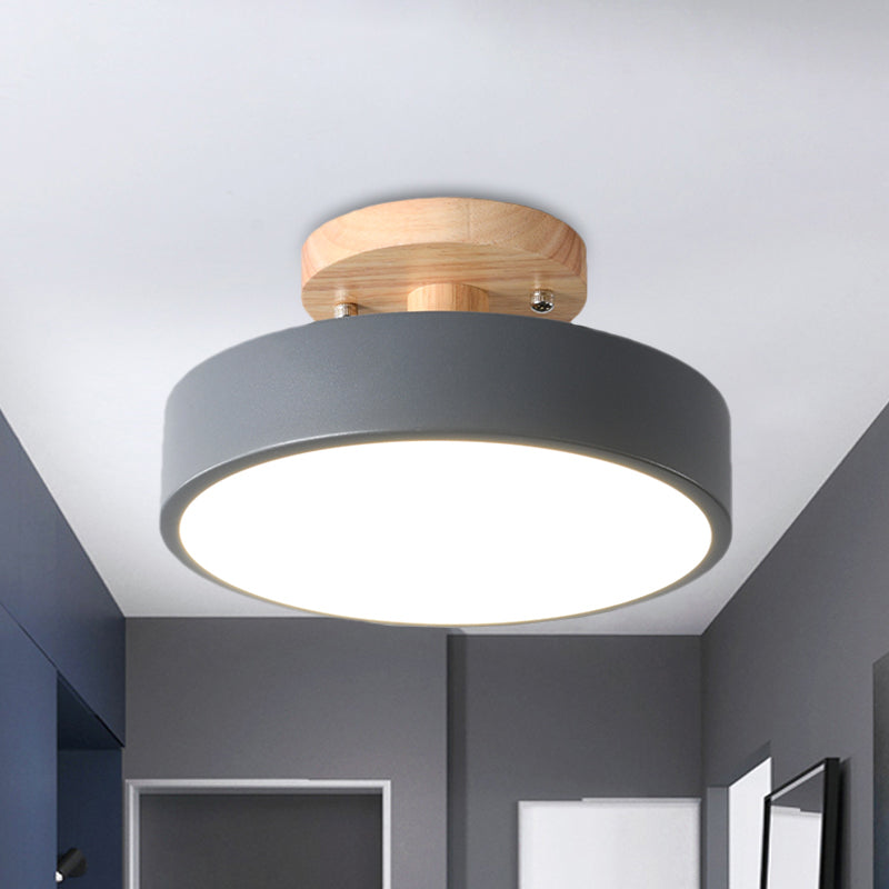 BowLift | Scandinavian LED Ceiling Light with Wood | Modern Drum Shape for Hallways and Entrances | Energy-Efficient Lighting