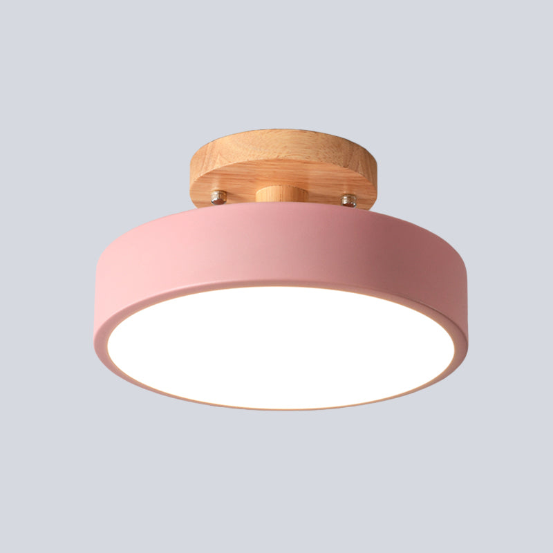 BowLift | Scandinavian LED Ceiling Light with Wood | Modern Drum Shape for Hallways and Entrances | Energy-Efficient Lighting