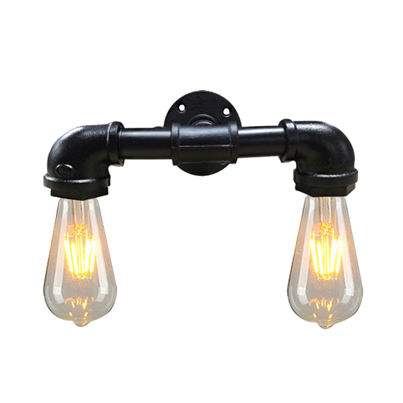 BowLift | Metal Bare Bulb Wall Lamp Light Fixture Farmhouse 2-Head Coffee House Wall Mount Lamp in Black/Rust