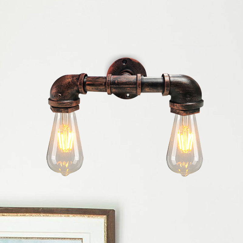BowLift | Metal Bare Bulb Wall Lamp Light Fixture Farmhouse 2-Head Coffee House Wall Mount Lamp in Black/Rust