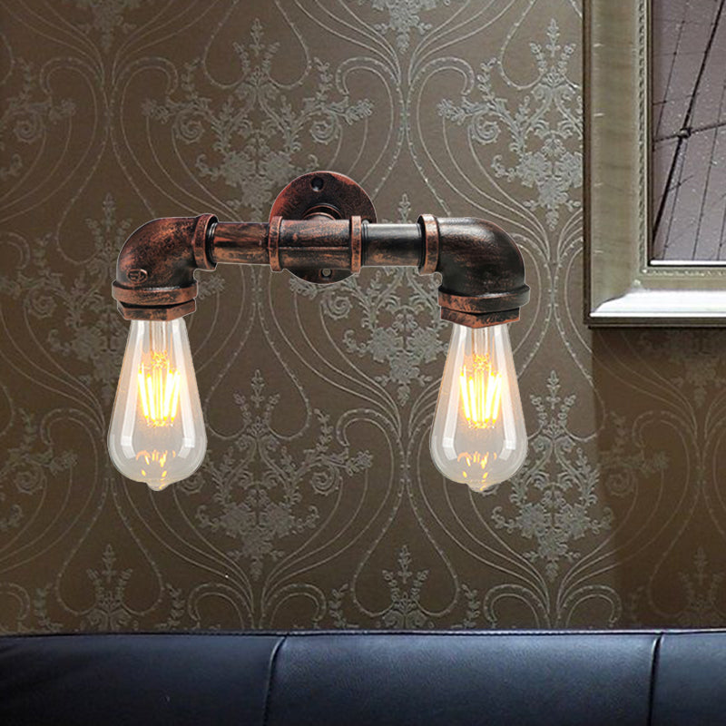BowLift | Metal Bare Bulb Wall Lamp Light Fixture Farmhouse 2-Head Coffee House Wall Mount Lamp in Black/Rust
