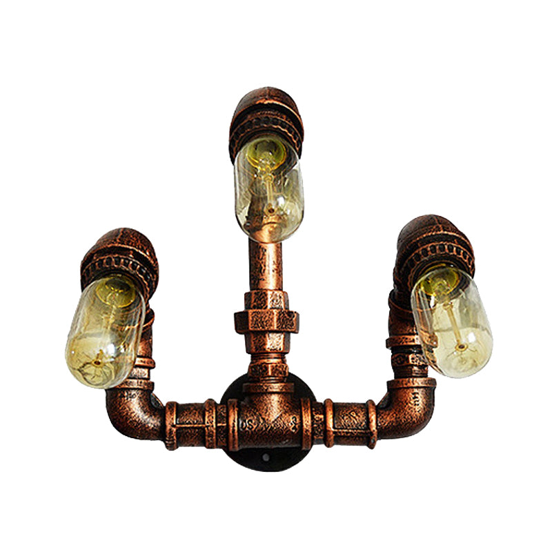 BowLift | 3 Bulb Wall Sconce Lighting Farmhouse Curved Arm Metal Wall Mounted Lamp in Rust for Bar