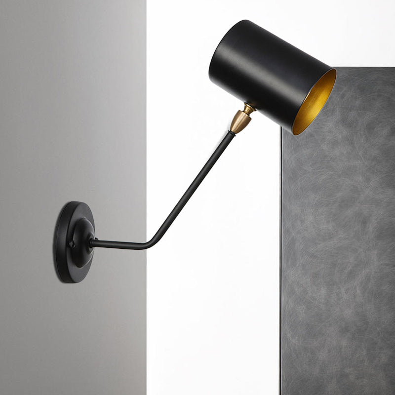 BowLift | Metal cylindrical wall lamp sconce industrial 6"/10" high 1-light bedroom wall lamp fixture in black with sloping arm