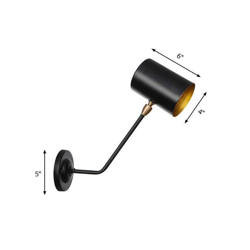BowLift | Metal cylindrical wall lamp sconce industrial 6"/10" high 1-light bedroom wall lamp fixture in black with sloping arm