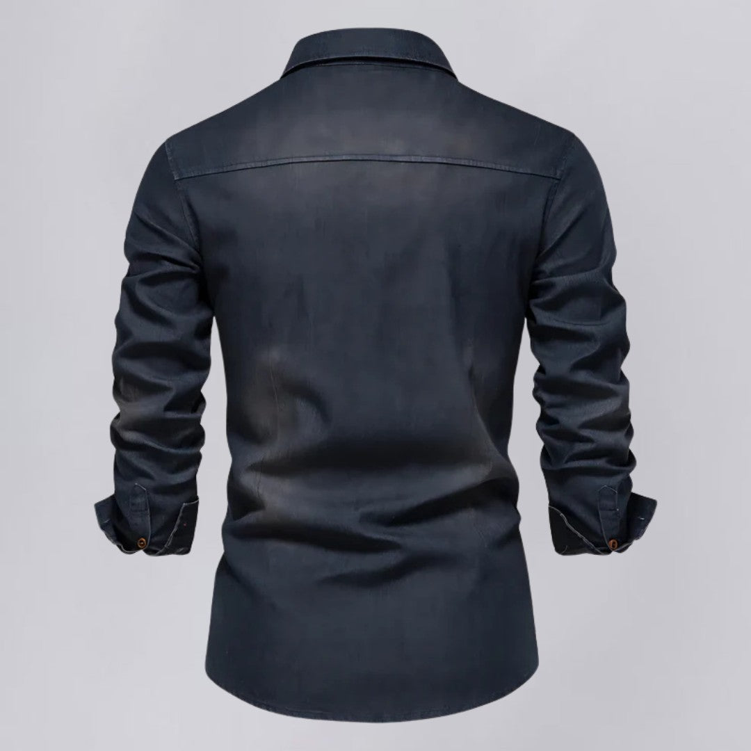 Slim Fit Denim Shirt with Button-Down Collar