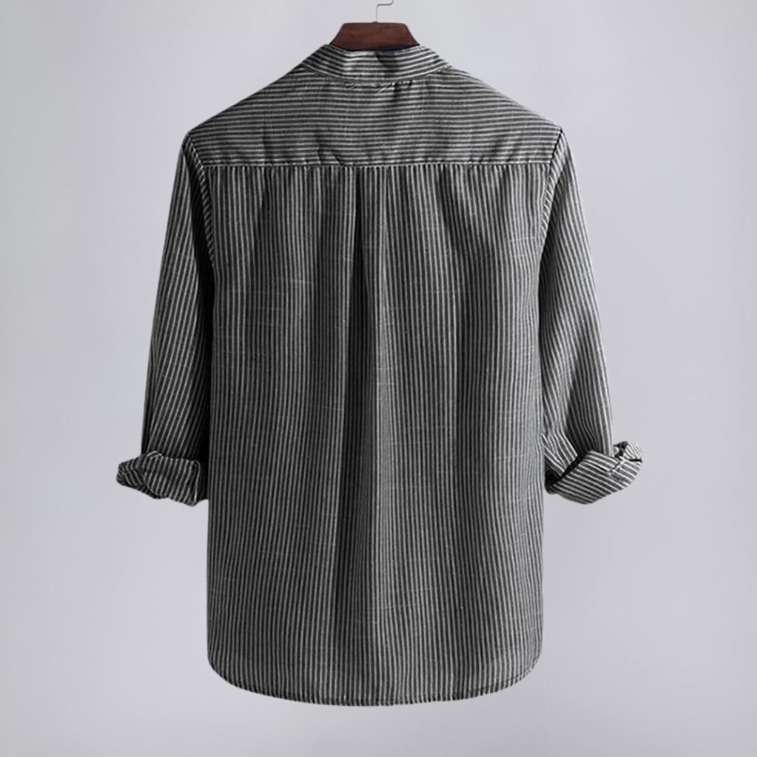 Striped Henley Shirt with Band Collar
