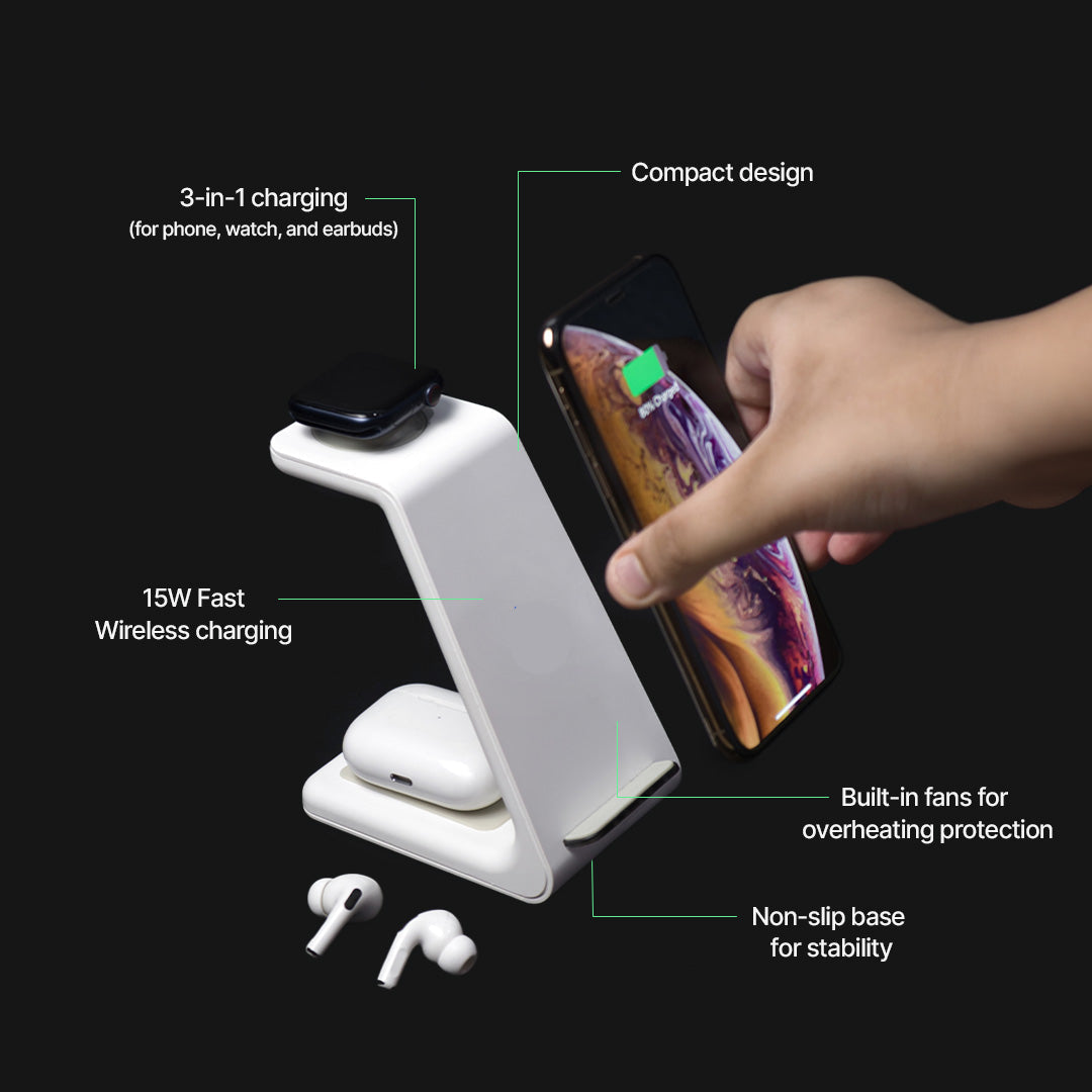 BowLift | 3-in-1 Wireless Charging Station | Apple, Samsung, Watch, AirPods | Fast Charging Solution