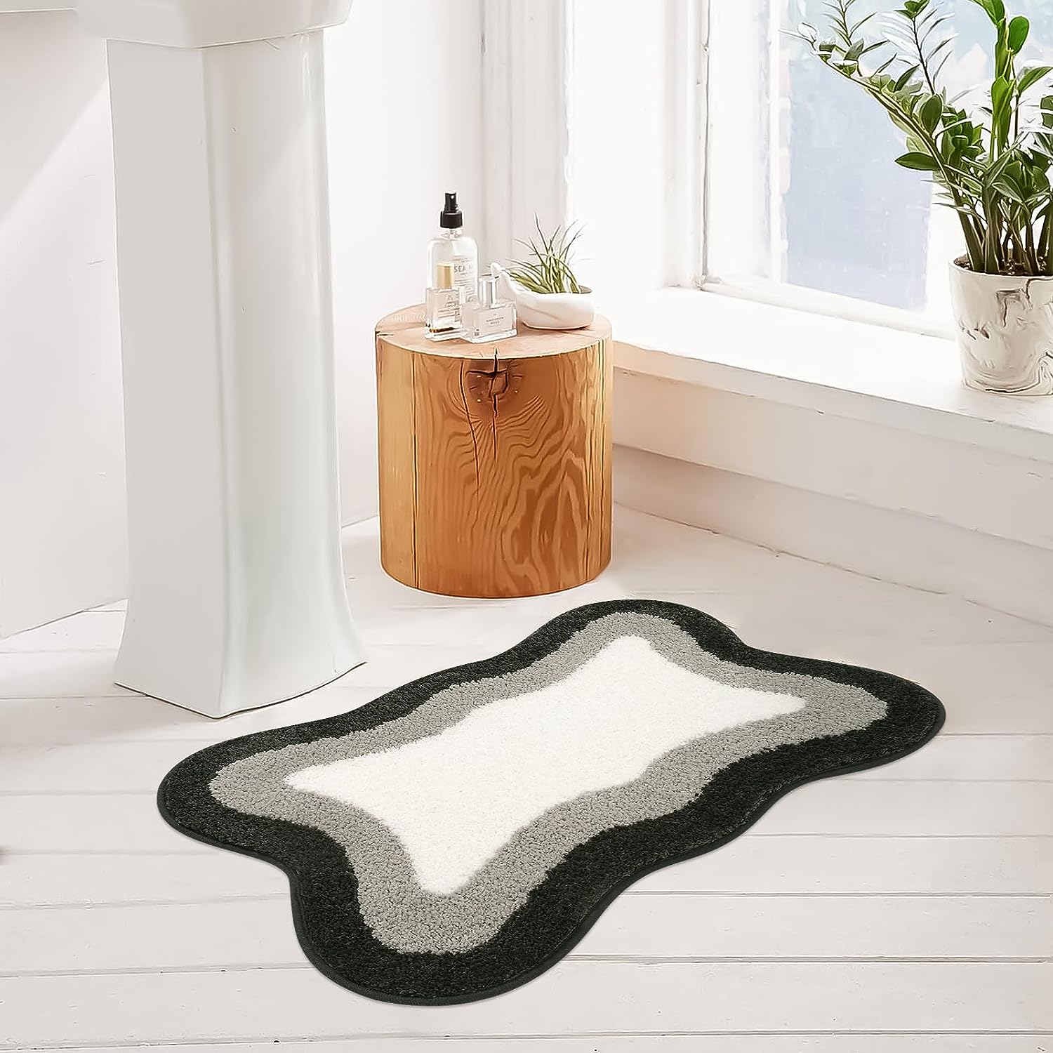 BowLift | Black Gradient Bath Mats, Carpet for Bathrooms, Cute Non-Slip Irregular Carpet for Shower Room