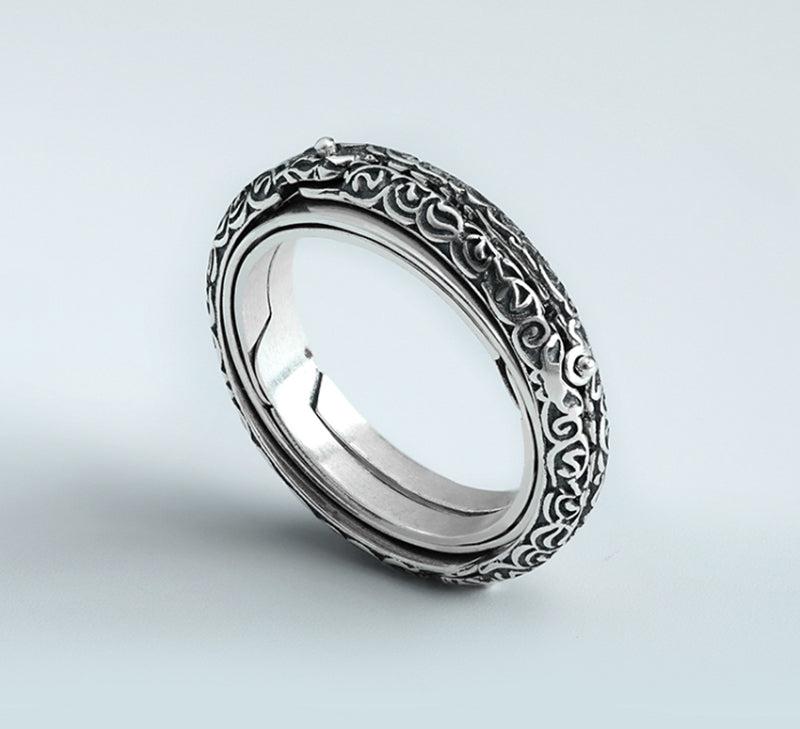 BowLift | Cool Retro Foldable Silver Ring with Universe Sphere, Made of 925 Silver, Creative Gift for Men and Women