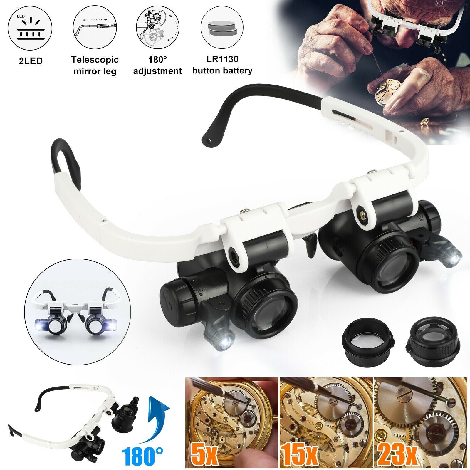 BowLift | Adjustable Headband Magnifier with LED Light & 8 Lenses – Perfect for Jewelry, Watch Repair & Engraving
