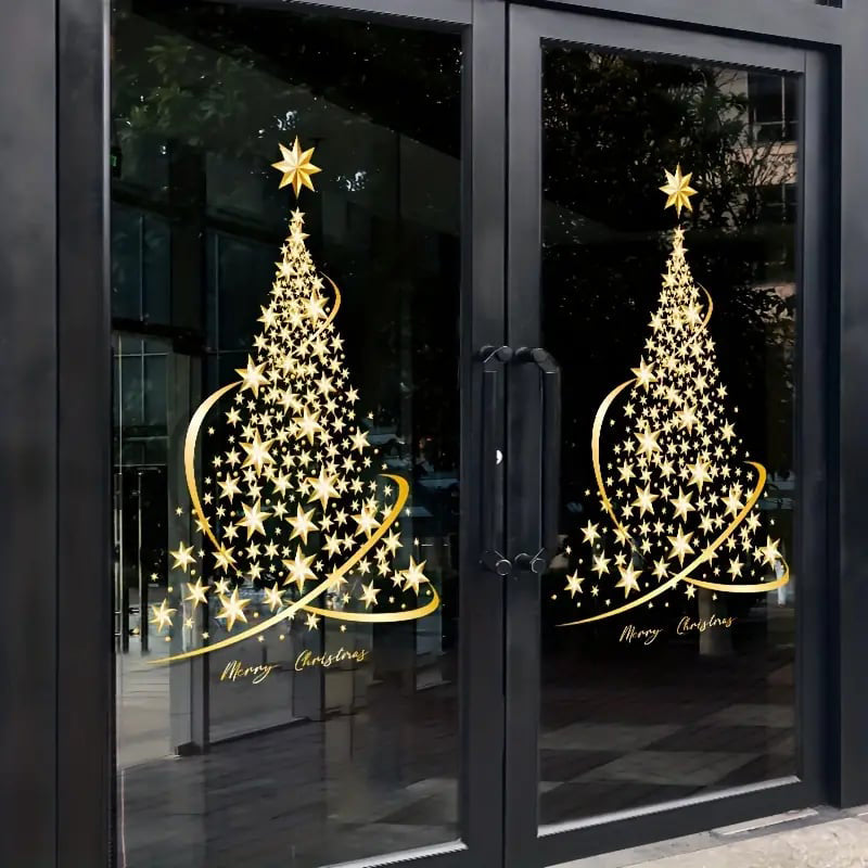 BowLift | Golden Christmas Tree Window Clings Stickers for Glass