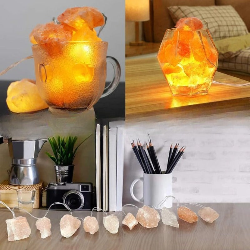 BowLift | SolaraGleam Himalayan Salt String Lights | Warm Amber Light | Portable Natural Crystal Decoration for Home