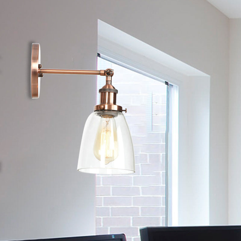 BowLift | Bronze/Brass/Copper One Light Wall Lamp Vintage Style Clear Glass Tapered Lighting Fixture for Living Room