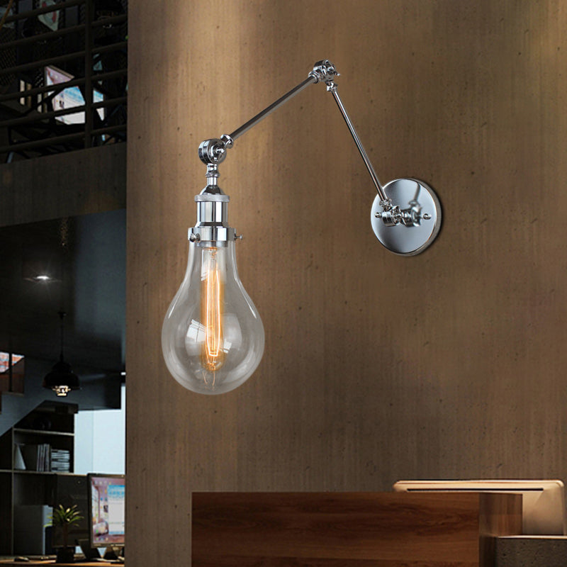 BowLift | Bulb Shade Clear Glass Wall Lighting Industrial Single Light Living Room Wall Lamp in Chrome