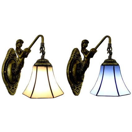 BowLift | Ruffled Wall Lamp Tiffany Blue/Beige Glass 1 Socket Antique Bronze Wall Lighting