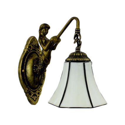BowLift | Ruffled Wall Lamp Tiffany Blue/Beige Glass 1 Socket Antique Bronze Wall Lighting