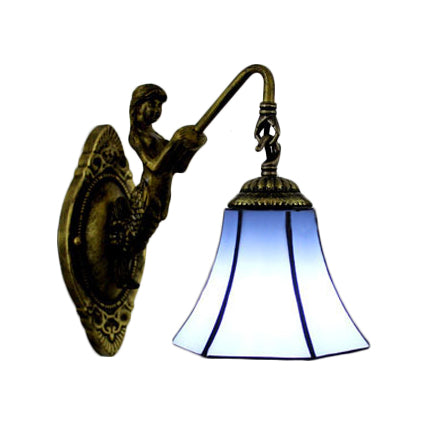 BowLift | Ruffled Wall Lamp Tiffany Blue/Beige Glass 1 Socket Antique Bronze Wall Lighting