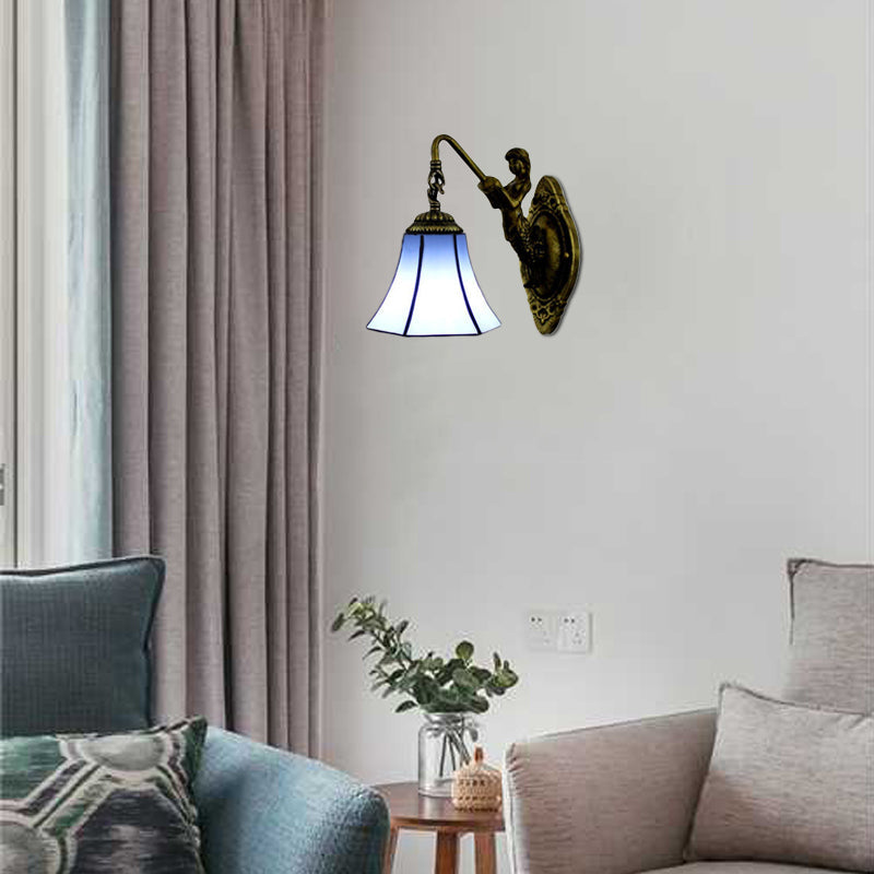 BowLift | Ruffled Wall Lamp Tiffany Blue/Beige Glass 1 Socket Antique Bronze Wall Lighting