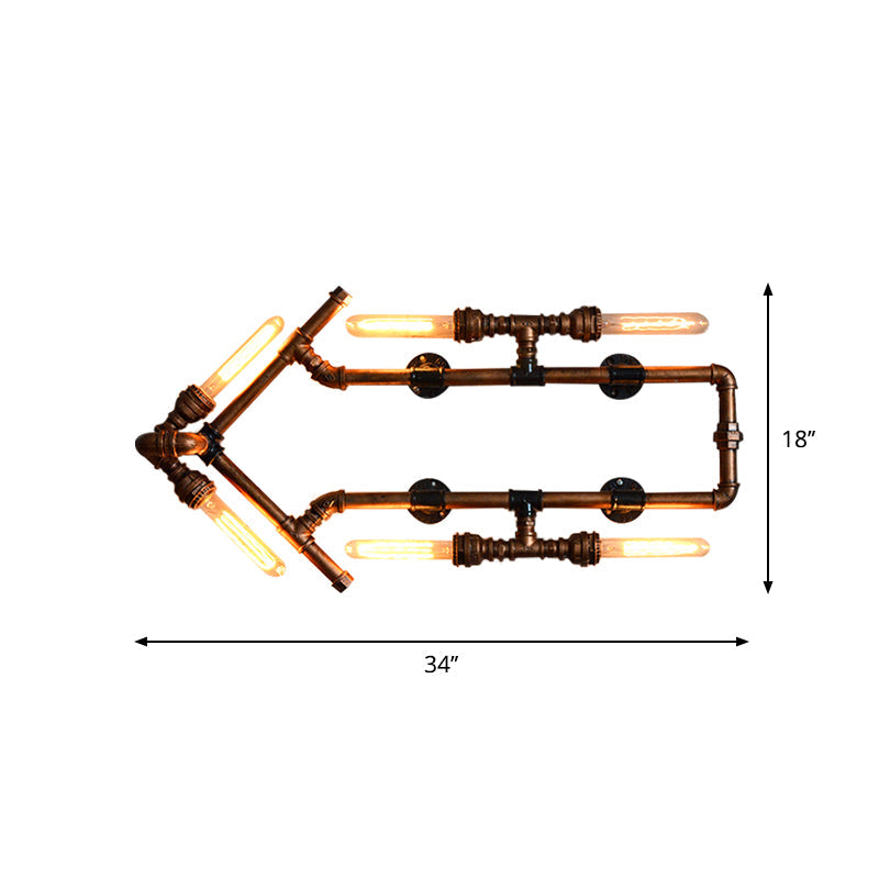 BowLift | 6 Bulb Arrow-Shaped Wall Lamp with Tube Retro Industrial Bronze Wrought Iron Wall Lamp for Bathroom