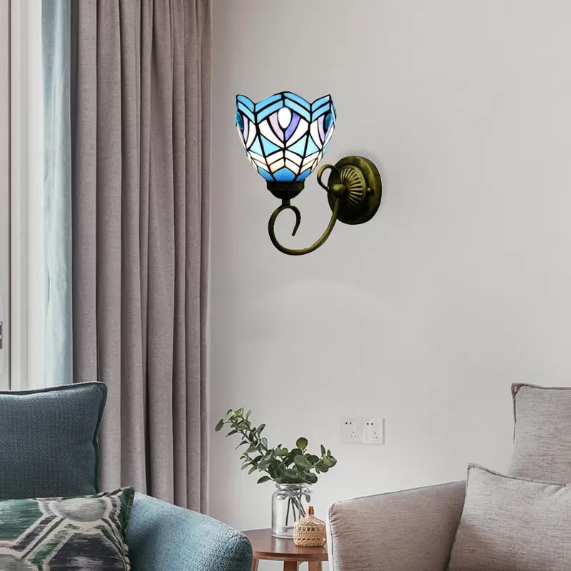BowLift | Mini Wall Light Tiffany Style Stained Glass Single Light Wall Mount Light for Bedroom