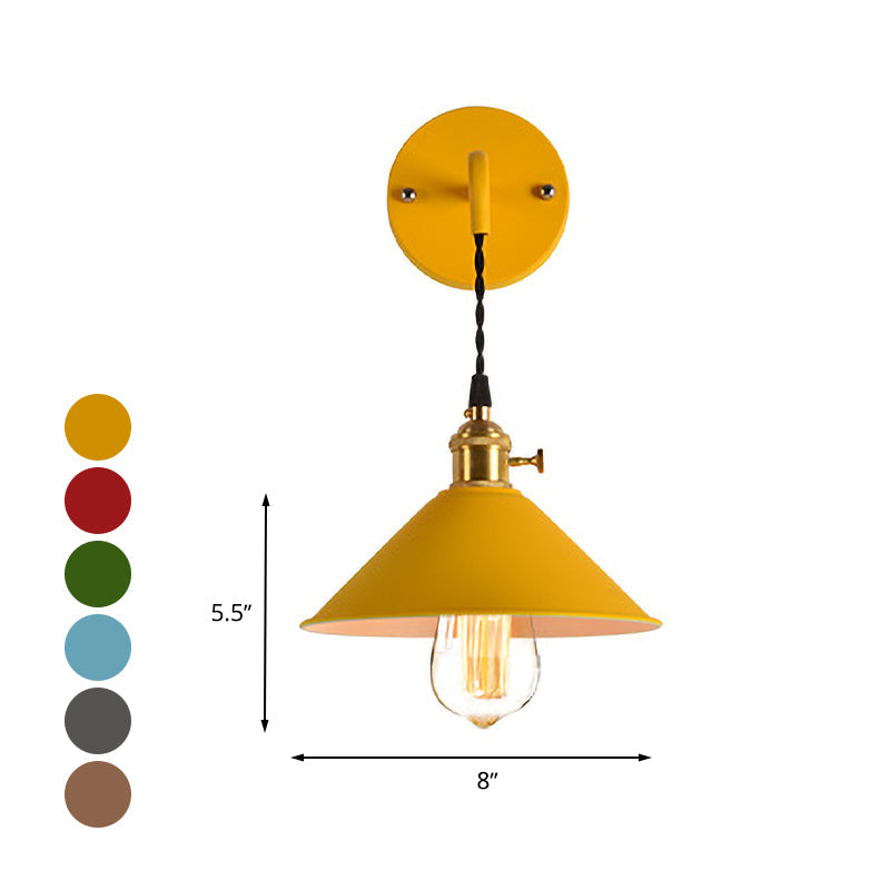 BowLift | Grey/Red conical wall lamp Vintage style metal 1 light bulb living room wall hanging lamp