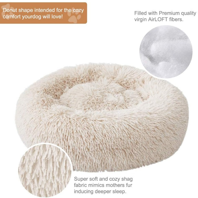 BowLift | Beef Plush Calming Donut Dog Bed for Small to Large Dogs