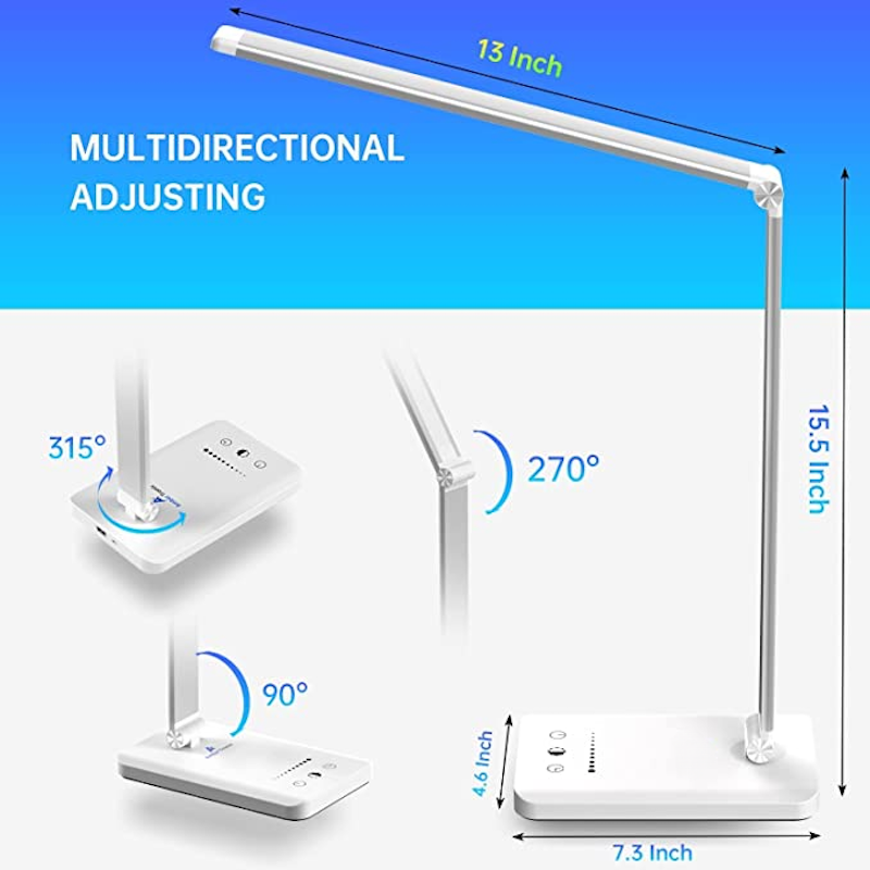 BowLift | LED desk lamp with USB charging port, dimmable eye-friendly reading lamp for home, with 5 brightness levels & 3 light modes, touch control, auto timer (Black)