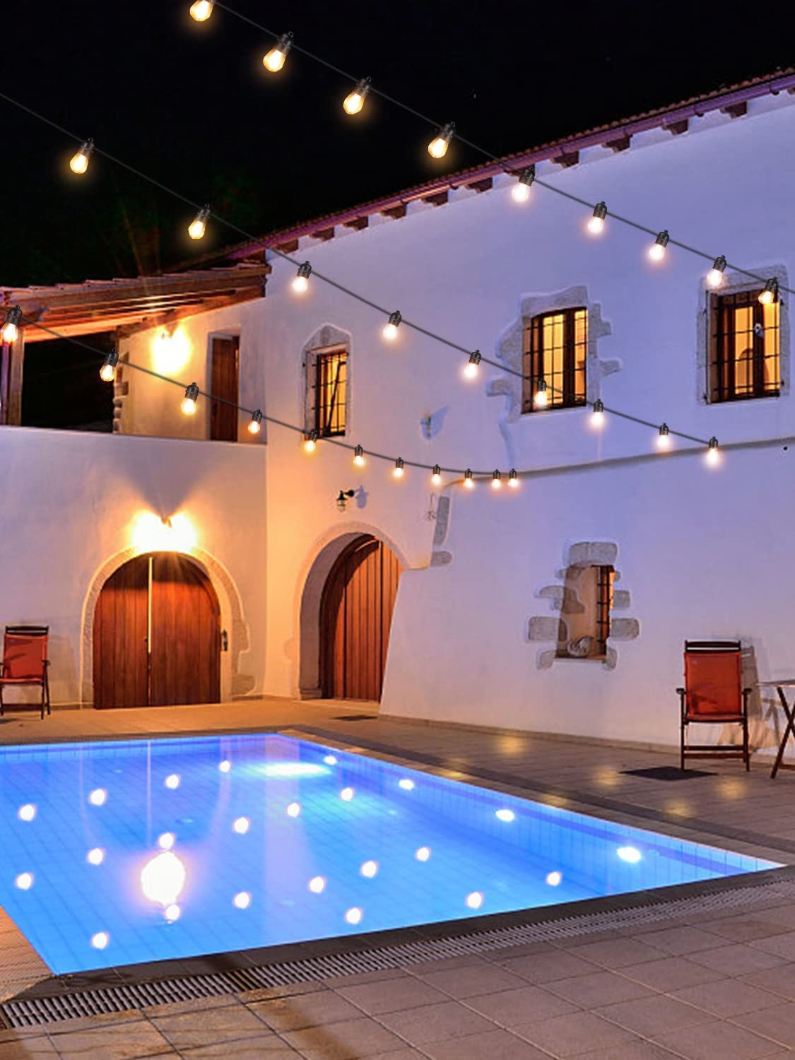 BowLift | Festoon Lights Outdoor, 53FT/16M S14 Outdoor Garden LED String Lights, IP65 Waterproof Outdoor String Lights Main Power 2700K 15+1(Replacement) Bulbs for Outdoor Patio Terrace Yard Wedding Party