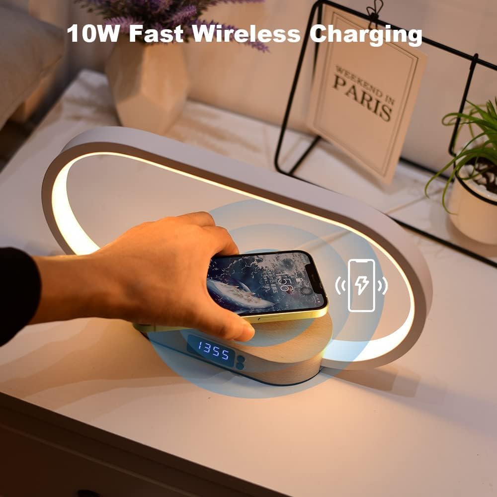 BowLift | Wireless Charging Bedside Table Lamp with Clock – Lumora