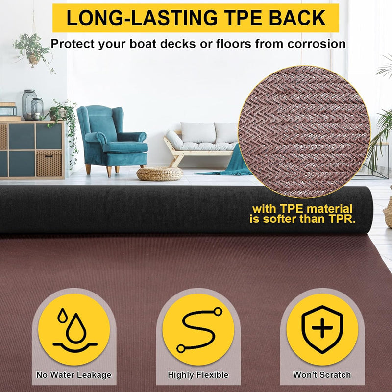 BowLift | Marine Carpet Black 6 FT × 14 FT Boat Carpet Roll Marine Grade Boat Carpet with TPE Backing